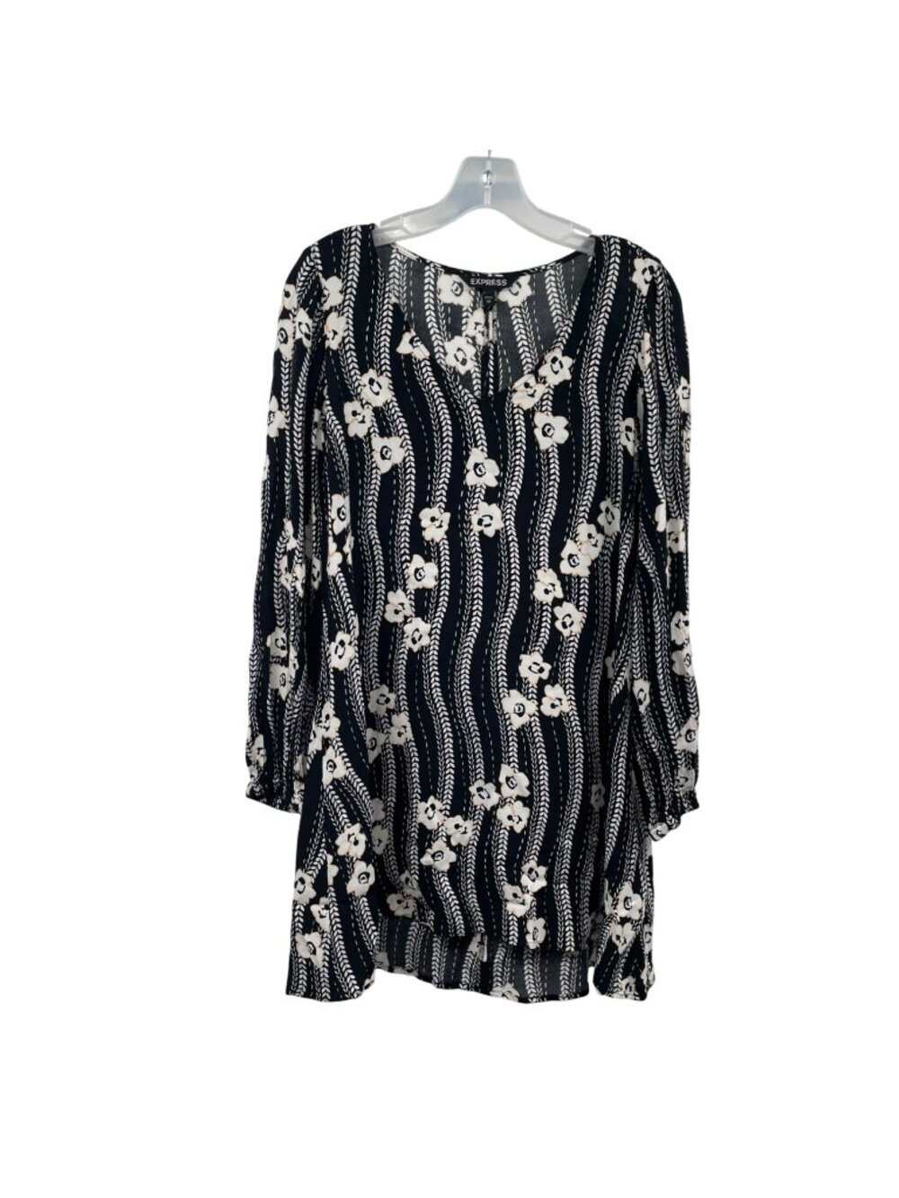 Express Womens Mini Dress Long Sleeve Lightweight Black/Multi Size XS